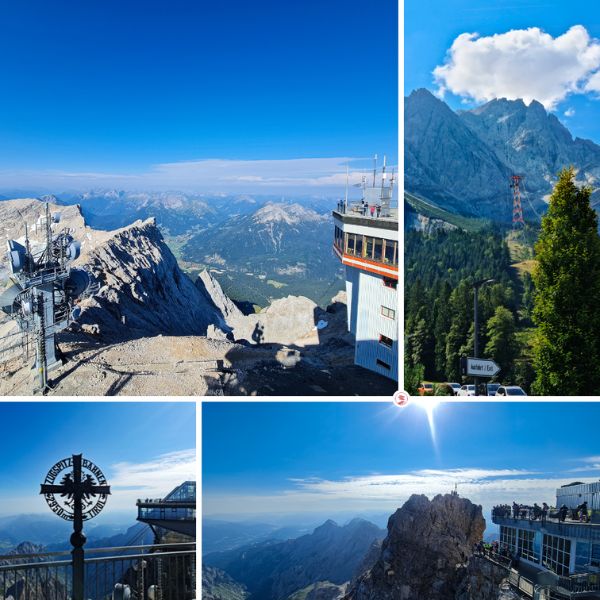Zugspitze Mountain Collage Collage of photos showing views from the top of Zugspitze mountain in Germany
